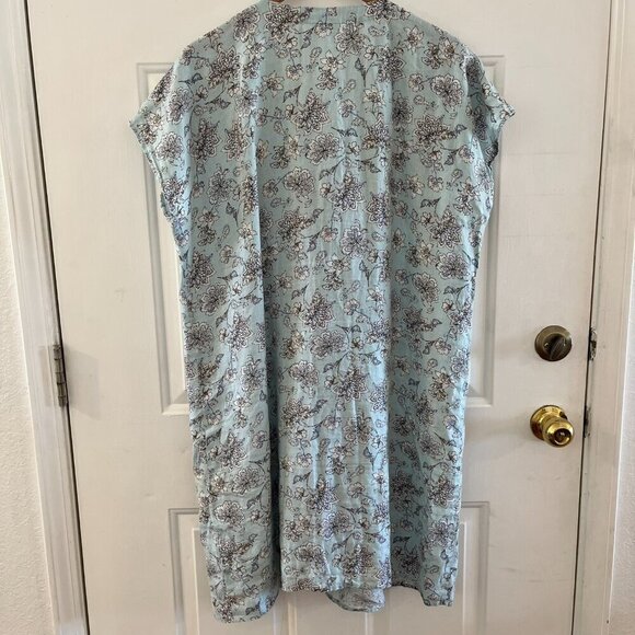 J.Jill Love Linen Woman's Blue Dizi Floral Pin-Tuck Dress Sz Lr - Picture 6 of 9